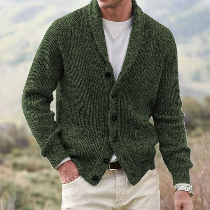 Men's Effortless Ribbed Shawl Collar Button Up Knit Cardigan