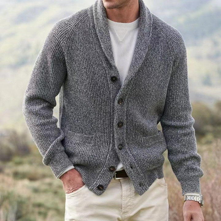 Men's Effortless Ribbed Shawl Collar Button Up Knit Cardigan