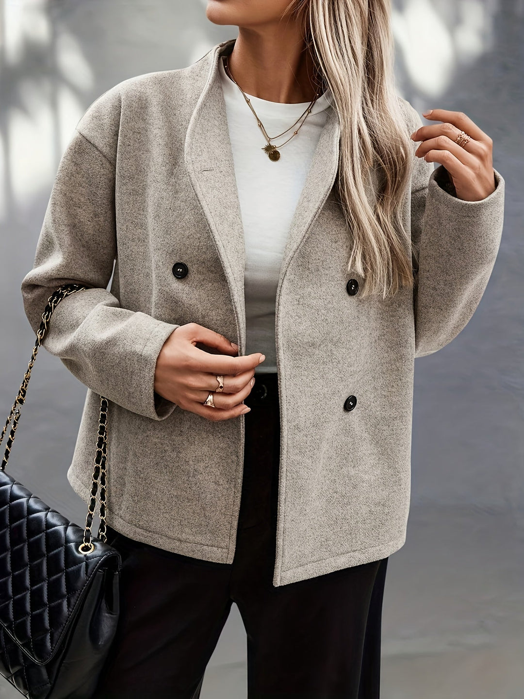 Women's Elegant Double-Breasted Oversized Wool Pea Coat