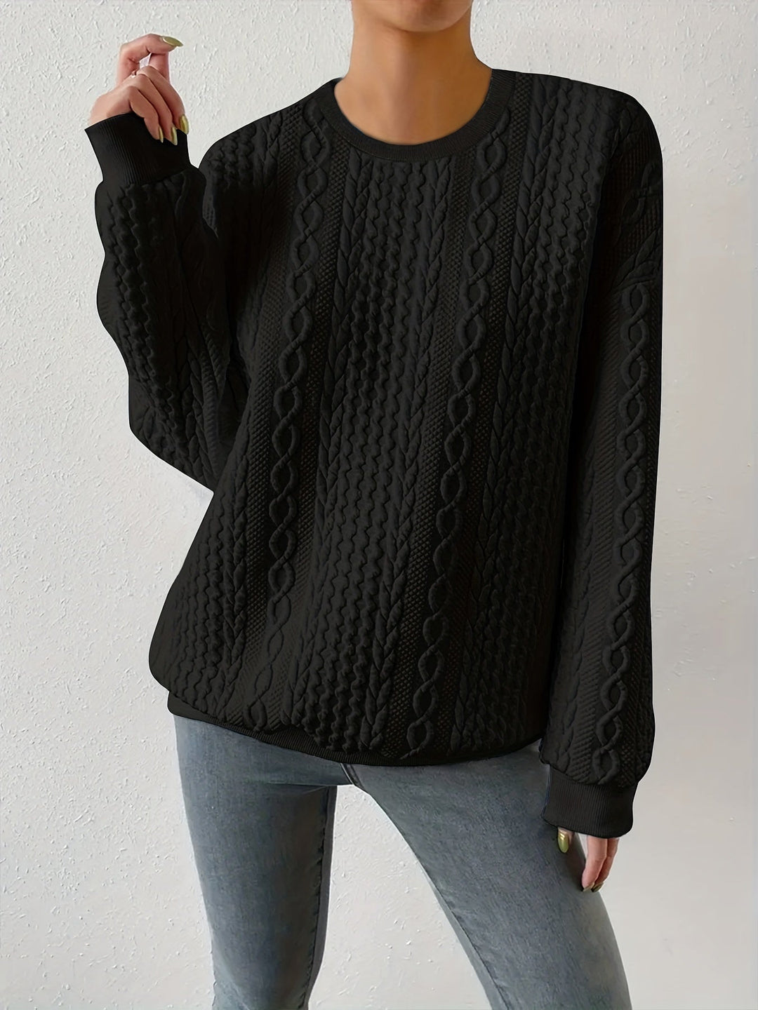 Women's Lightweight Cable Knit Crewneck Sweatshirt