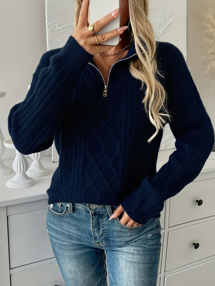 Women's Contemporary Cable Knit Quarter Zip Sweater