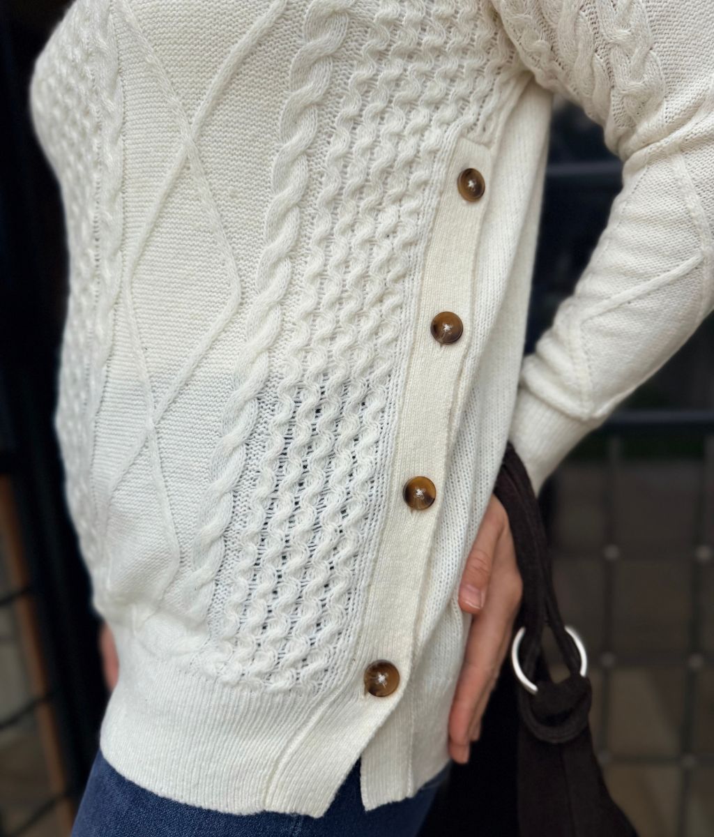 Cosy High Neck Cable Knit Sweater for Women in Cream 2