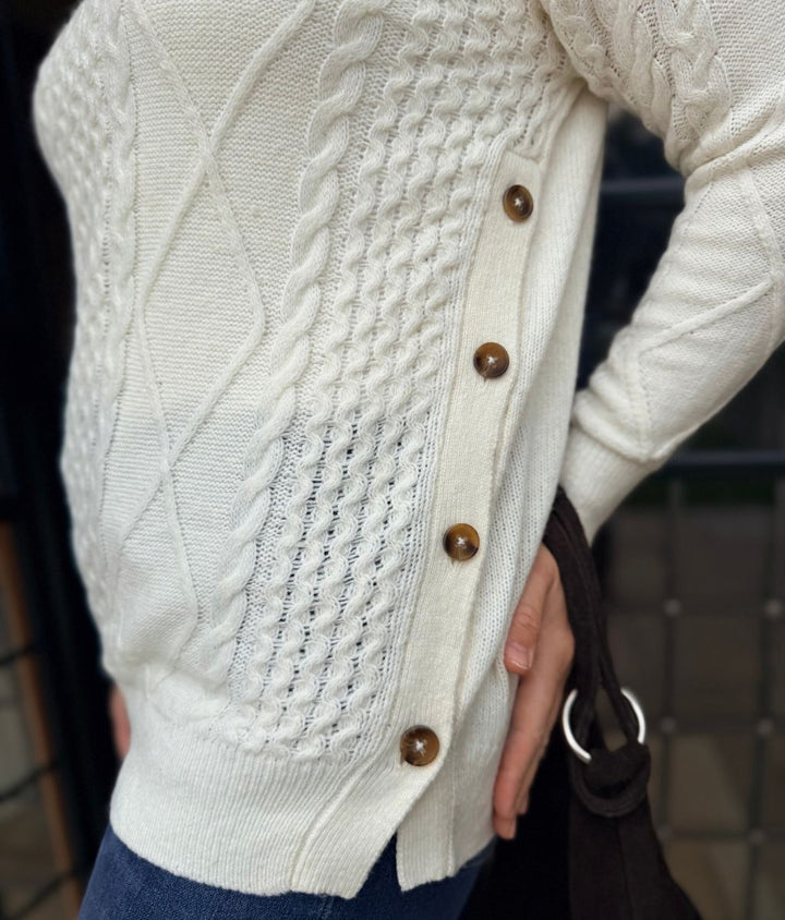 Cosy High Neck Cable Knit Sweater for Women in Cream 2