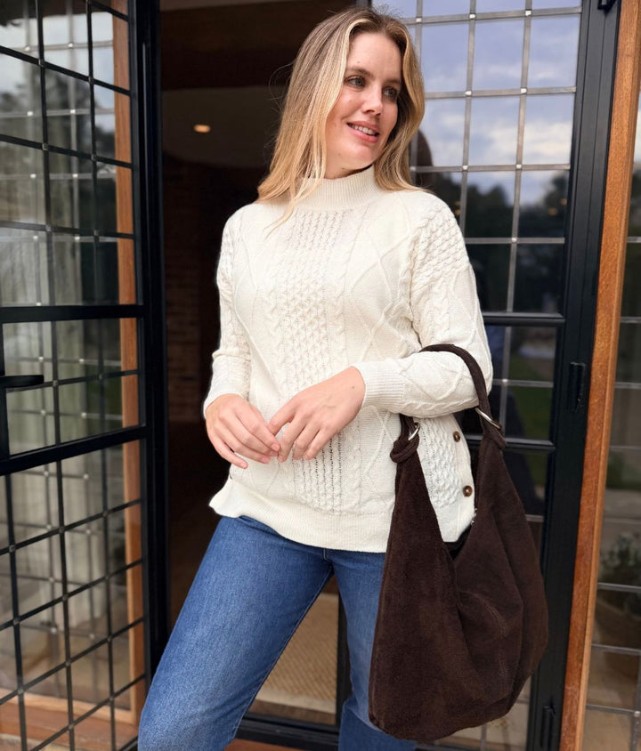 Cosy High Neck Cable Knit Sweater for Women in Cream 3