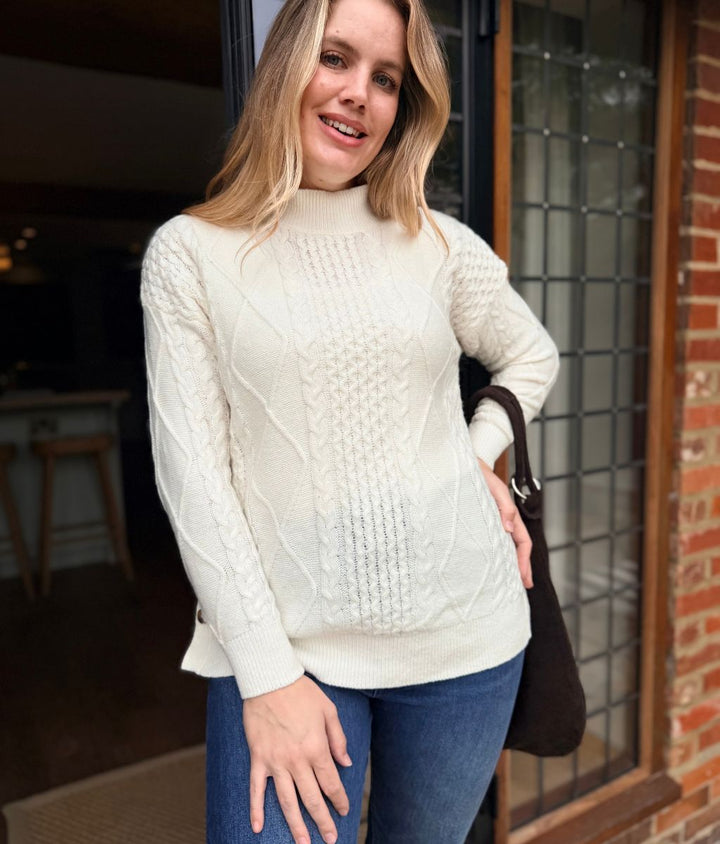 Cosy High Neck Cable Knit Sweater for Women in Cream 5