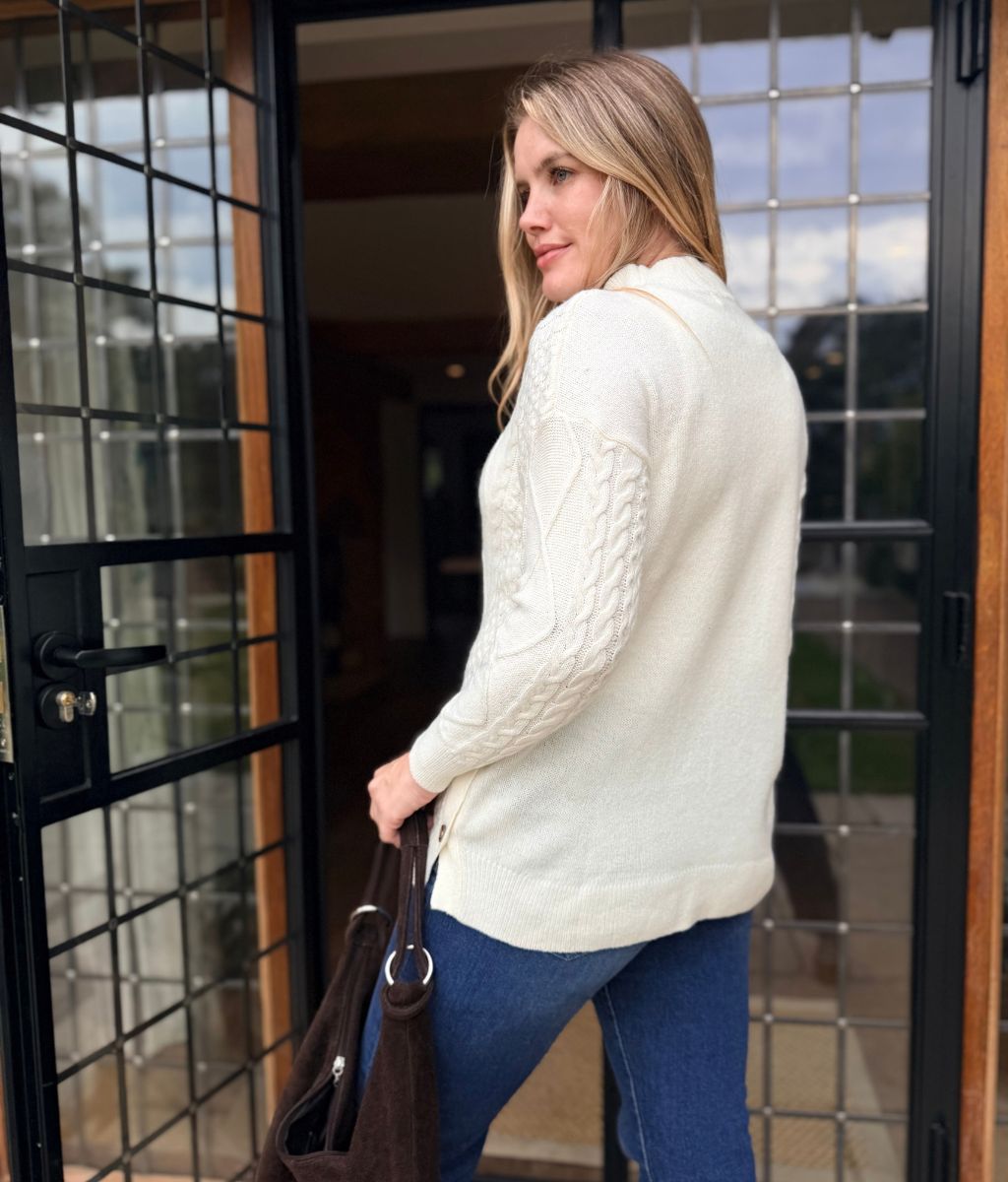 Cosy High Neck Cable Knit Sweater for Women in Cream 7