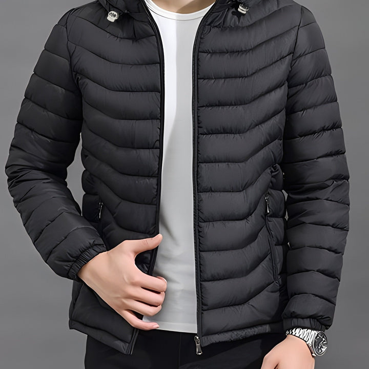 Men's Warm Black Quilted Hooded Puffer Jacket