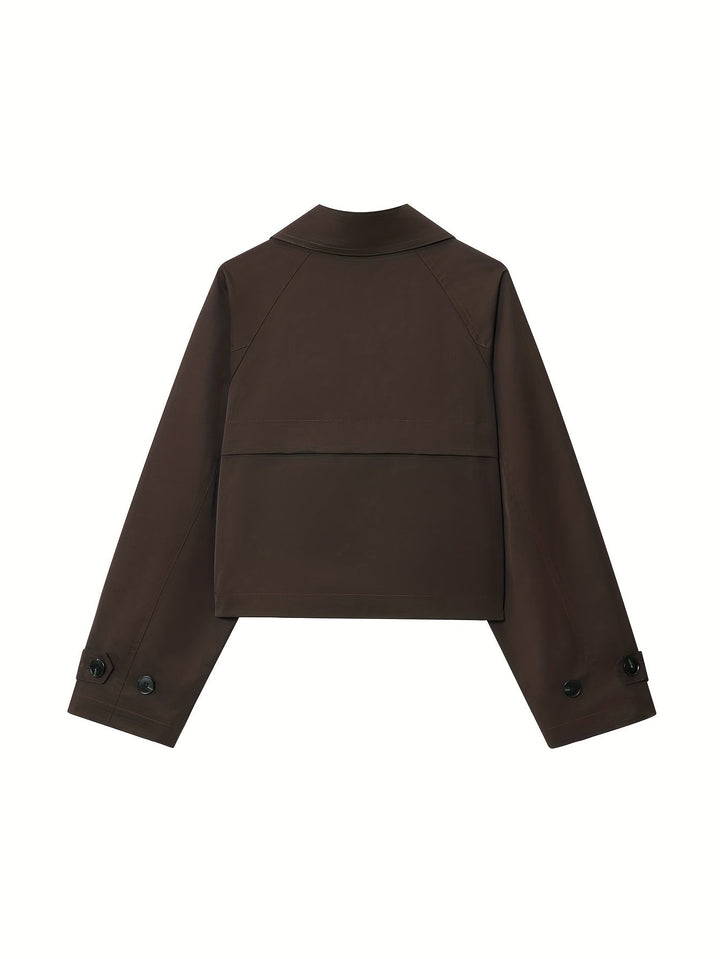 Women's Elegant Double-Breasted Brown Pea Coat