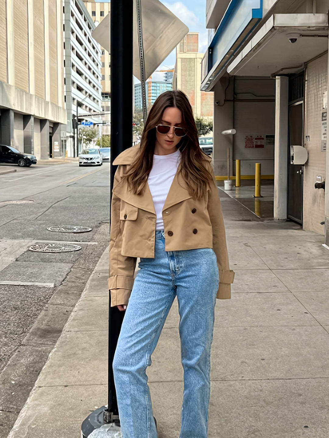 Women's Elegant Double-Breasted Brown Pea Coat