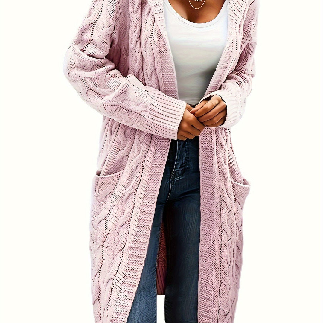 Women's Vintage-Inspired Cable Knit Long Cardigan with Open Front