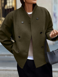 Women's Stylish Green Double-Breasted Fleece Pea Coat