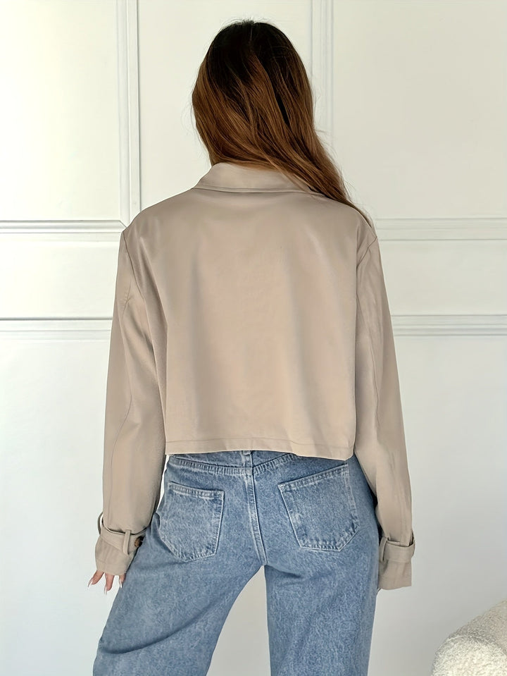 Women's Chic Khaki Faux Leather Pea Coat