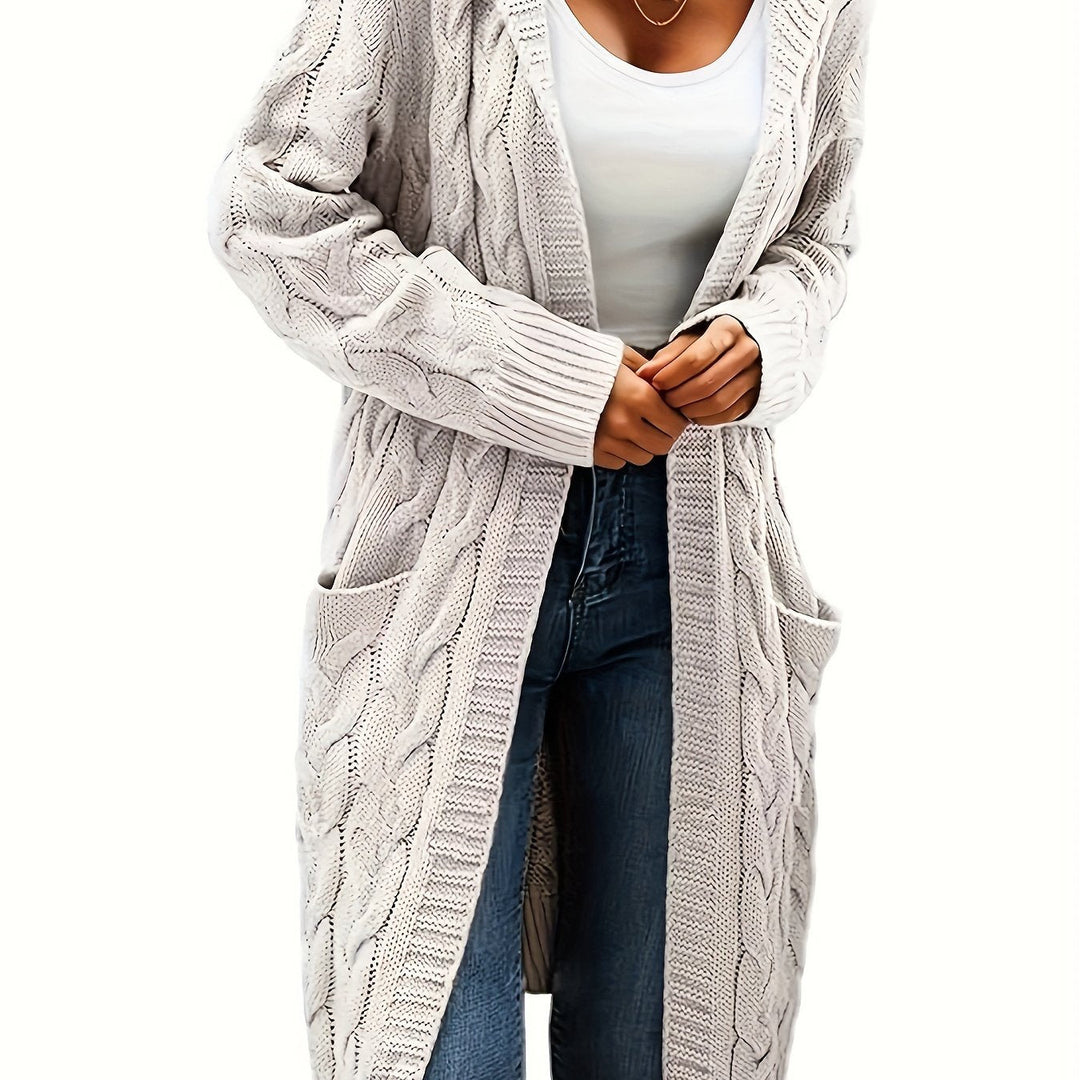 Women's Vintage-Inspired Cable Knit Long Cardigan with Open Front
