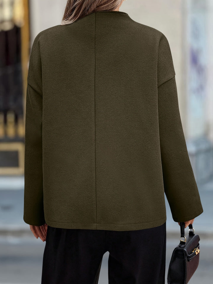 Women's Stylish Green Double-Breasted Fleece Pea Coat