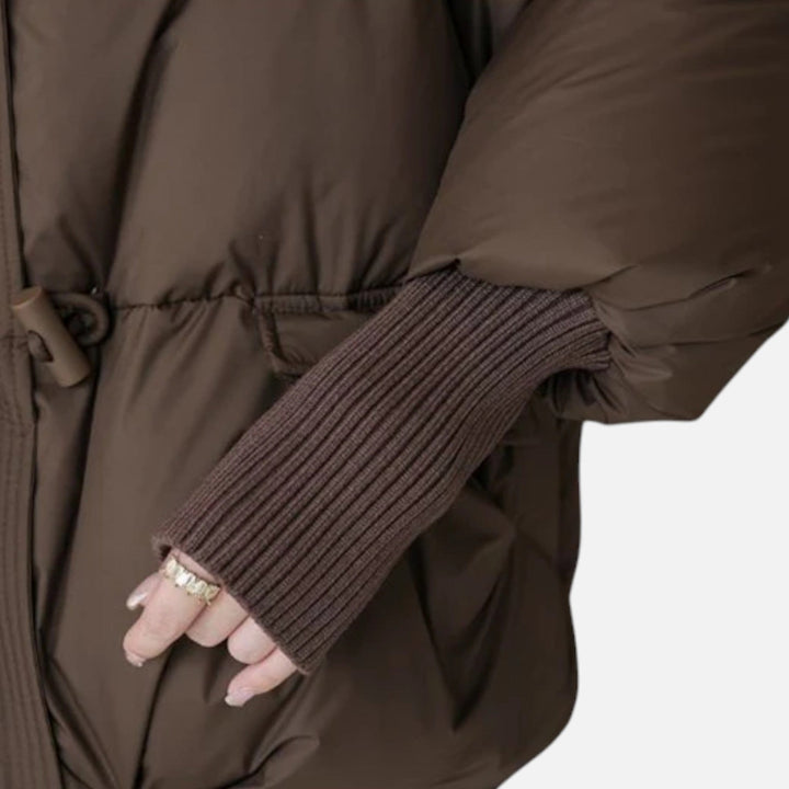 Women's Chic Cropped Zip Up Puffer Jacket with Faux Fur Collar