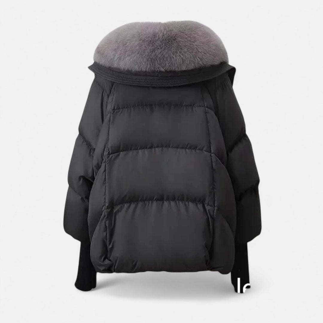 Women's Chic Cropped Zip Up Puffer Jacket with Faux Fur Collar