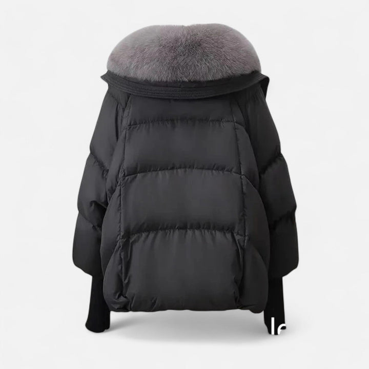 Women's Chic Cropped Zip Up Puffer Jacket with Faux Fur Collar