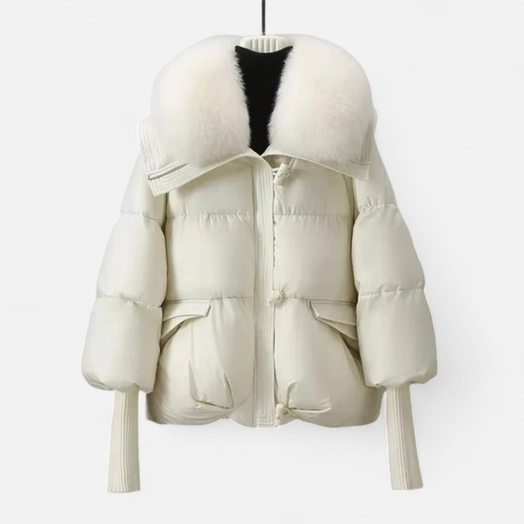 Women's Chic Cropped Zip Up Puffer Jacket with Faux Fur Collar