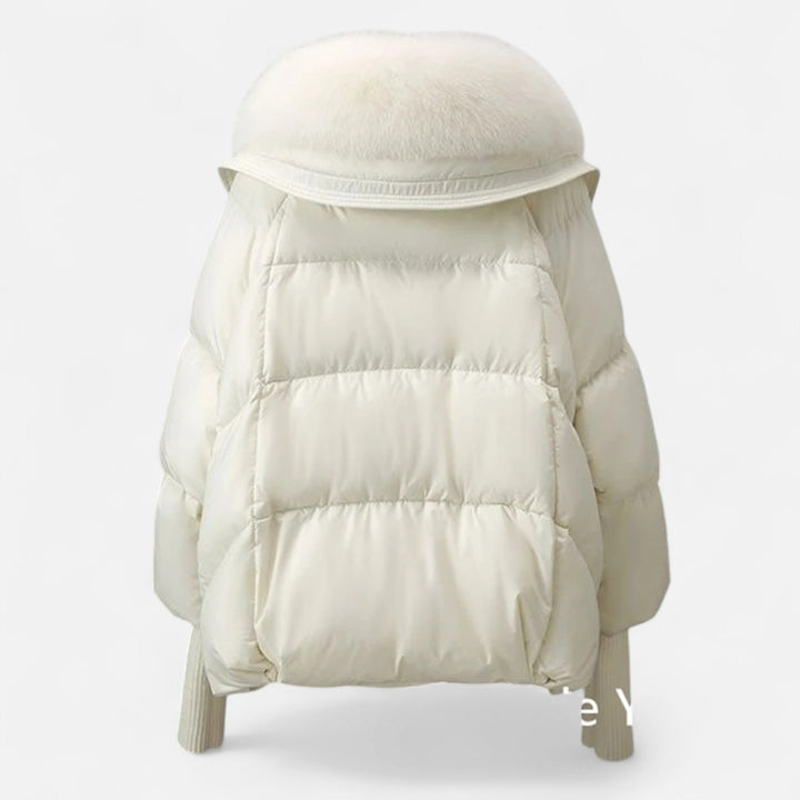 Women's Chic Cropped Zip Up Puffer Jacket with Faux Fur Collar