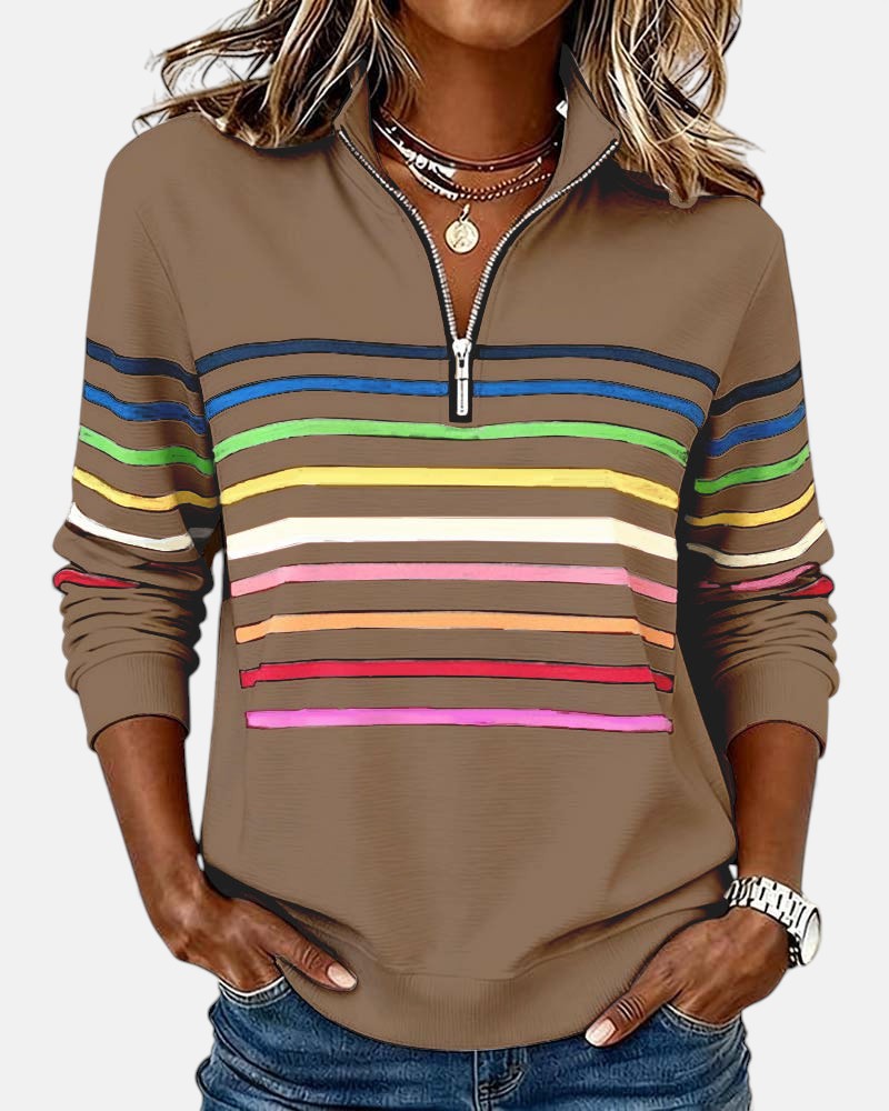 Women's Stylish Striped Quarter Zip Sweater