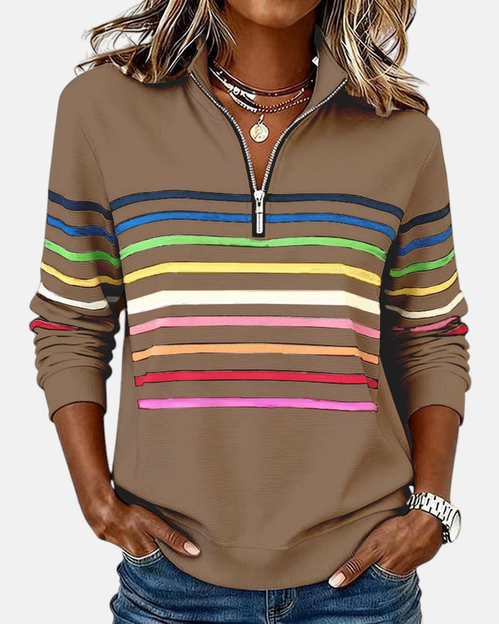 Women's Stylish Striped Quarter Zip Sweater