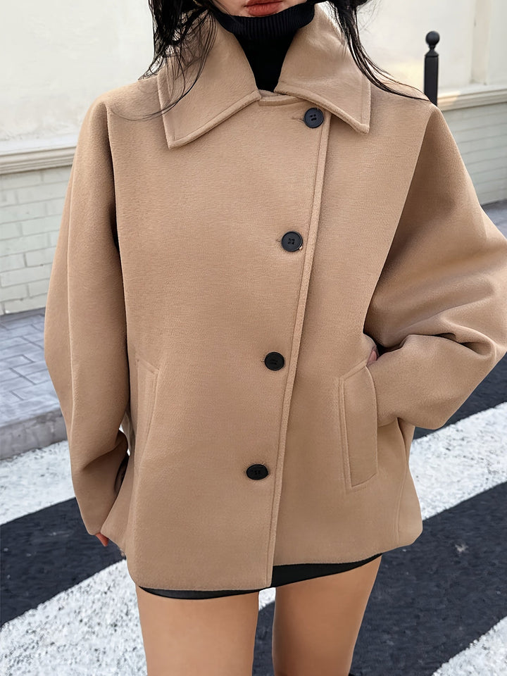 Women's Classic Khaki Wool Pea Coat