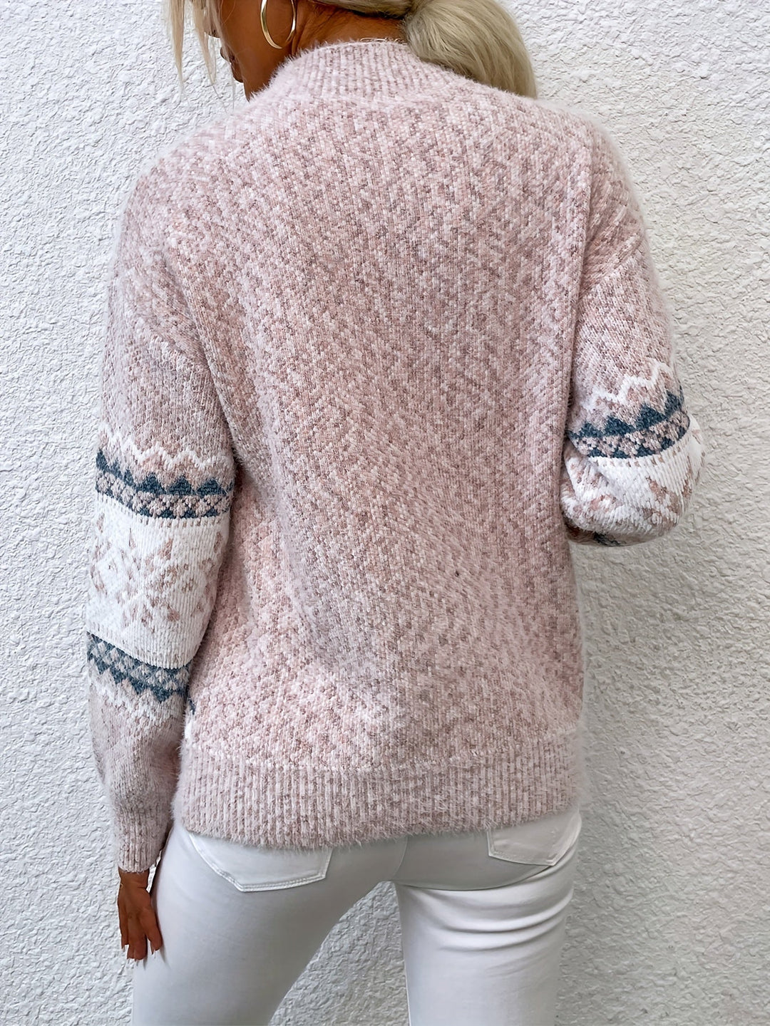 Women's Graceful Mock Neck Fair Isle Knit Sweater