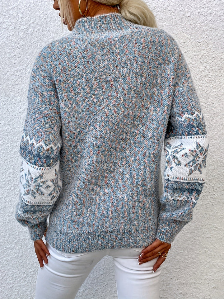 Women's Graceful Mock Neck Fair Isle Knit Sweater