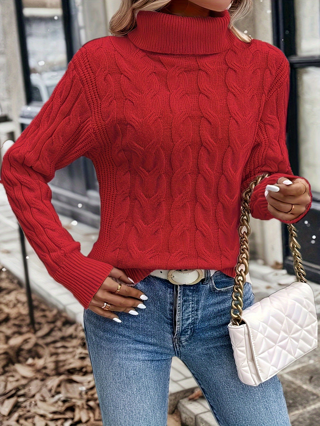 Women's Smart Cable Knit Turtleneck Sweater