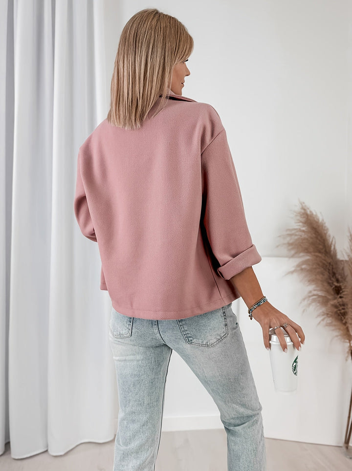 Women's Lightweight Pink Cropped Double-Breasted Pea Coat