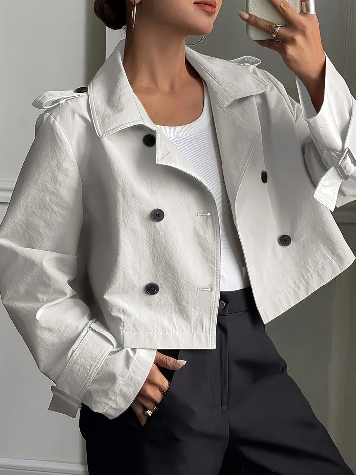 Women's Relaxed Double Breasted Cropped Pea Coat