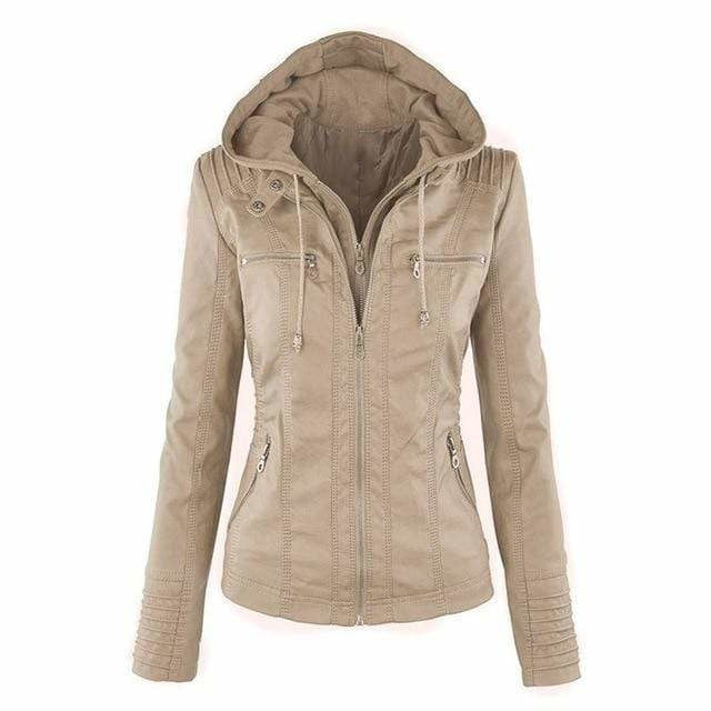 Women's Stylish Hooded Faux Leather Jacket