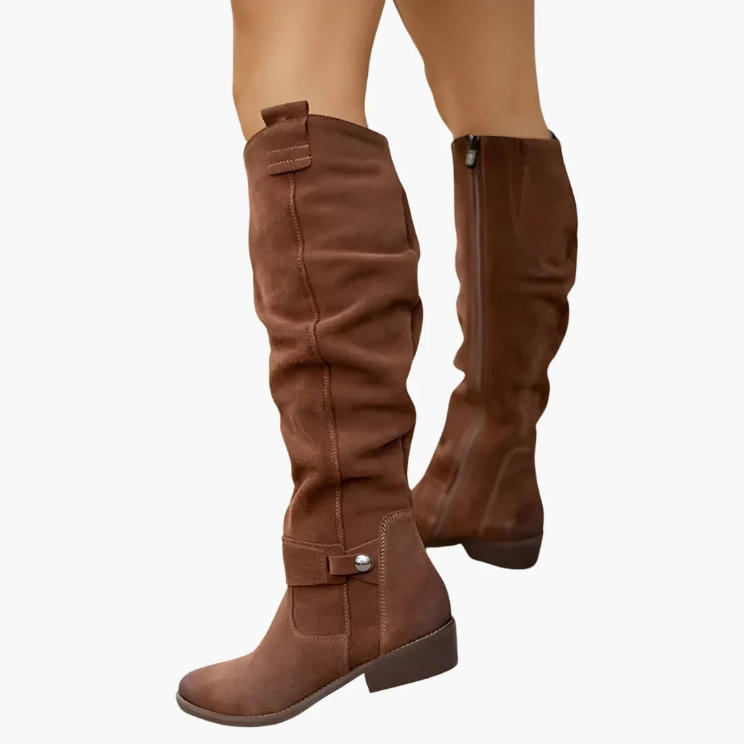 Women's Elegant Brown Slouch Knee High Heeled Boots