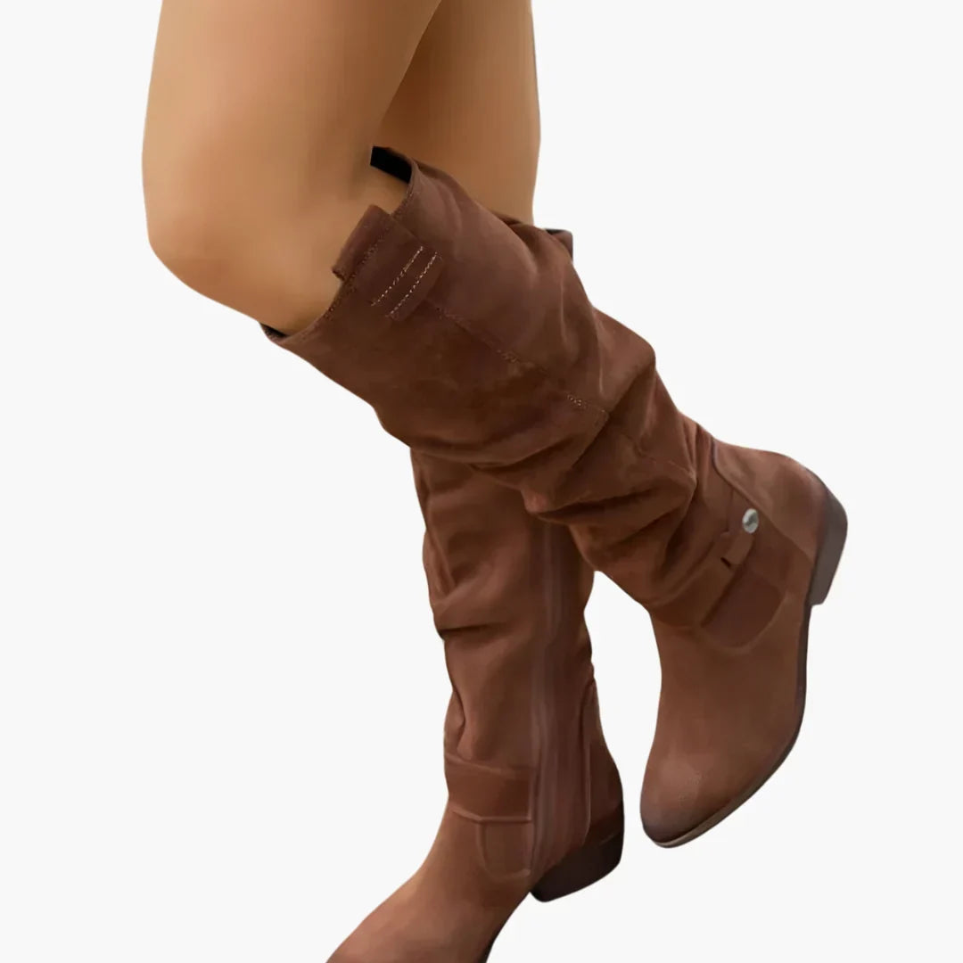 Women's Elegant Brown Slouch Knee High Heeled Boots