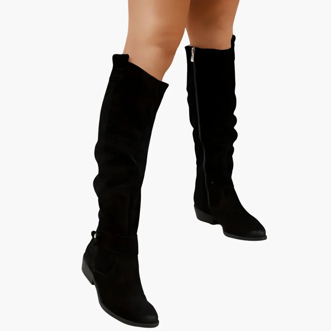 Women's Elegant Brown Slouch Knee High Heeled Boots