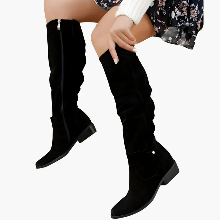 Women's Elegant Brown Slouch Knee High Heeled Boots