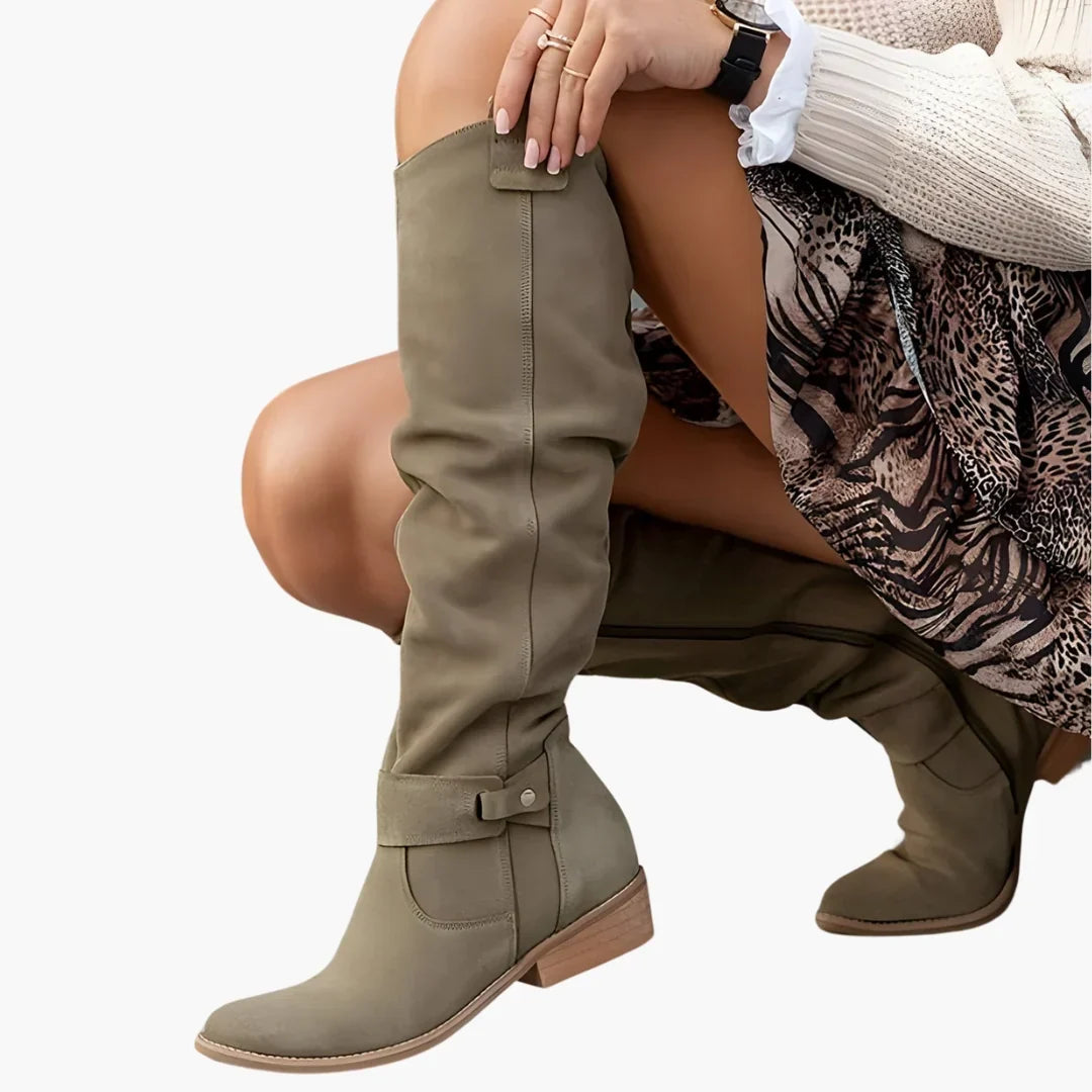 Women's Elegant Brown Slouch Knee High Heeled Boots
