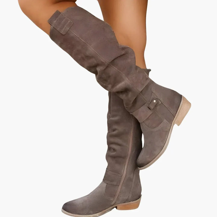 Women's Elegant Brown Slouch Knee High Heeled Boots