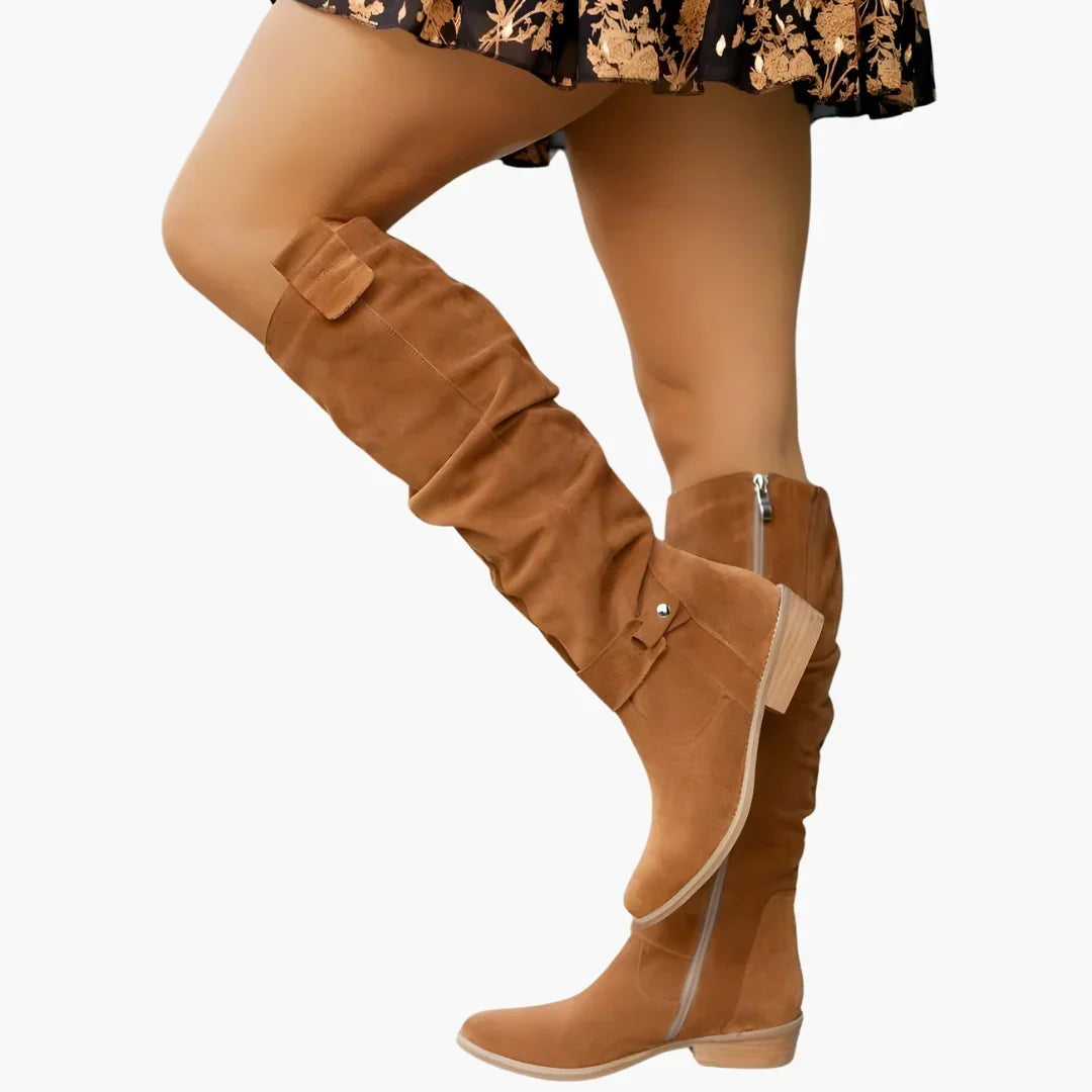 Women's Elegant Brown Slouch Knee High Heeled Boots