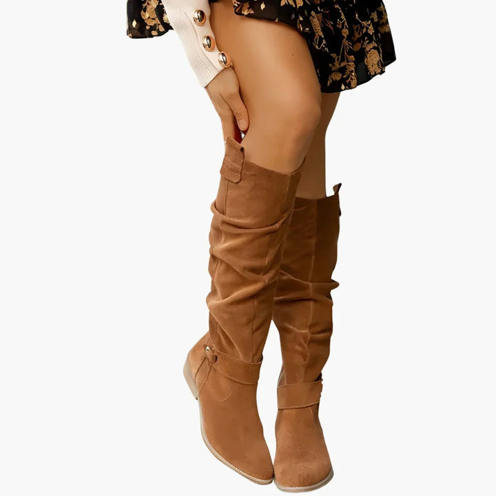 Women's Elegant Brown Slouch Knee High Heeled Boots