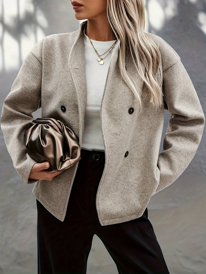 Women's Elegant Double-Breasted Oversized Wool Pea Coat