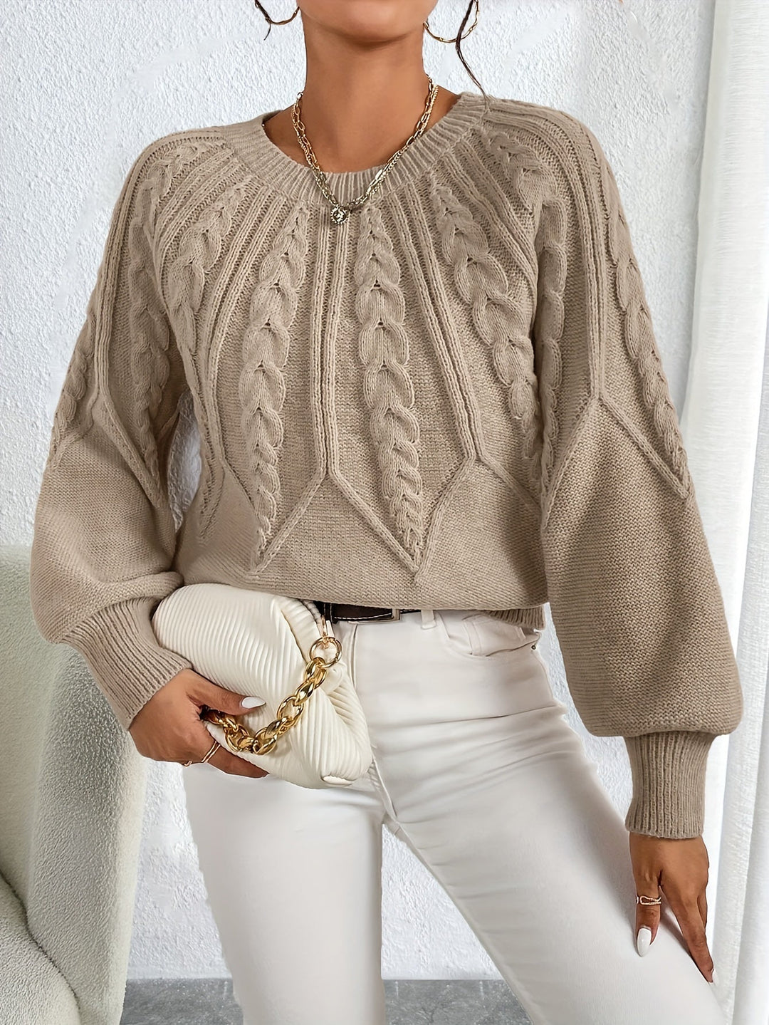 Women's Smart Cable Knit Crewneck Sweater