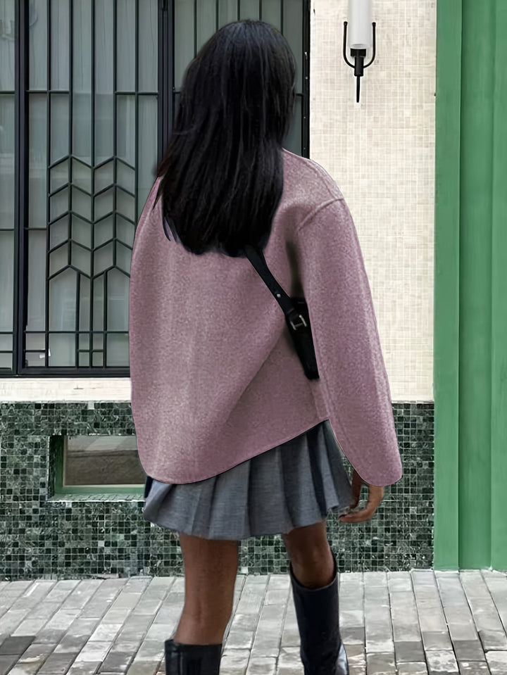 Women's Pretty Cropped Wool Pea Coat with Double-Breasted Closure