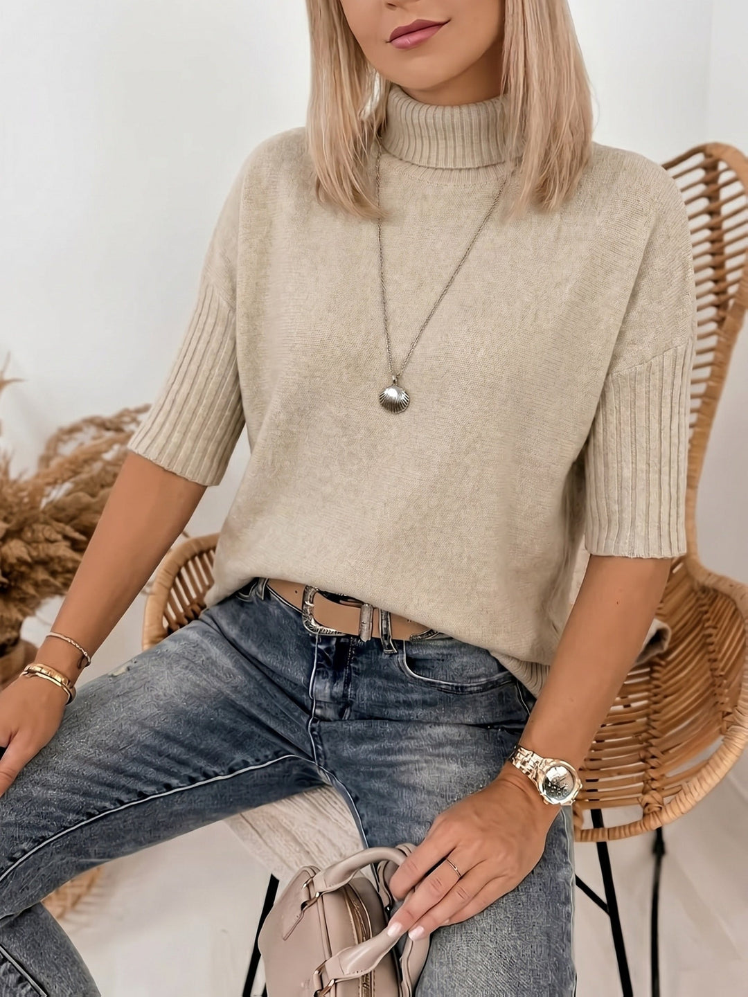 Women's Cozy Ribbed Knit Turtleneck Oversized Sweater