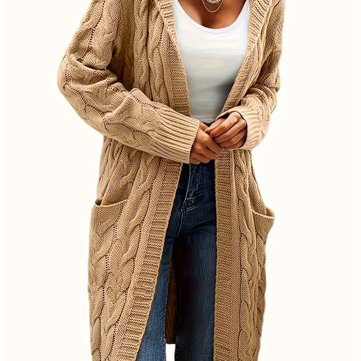 Women's Vintage-Inspired Cable Knit Long Cardigan with Open Front