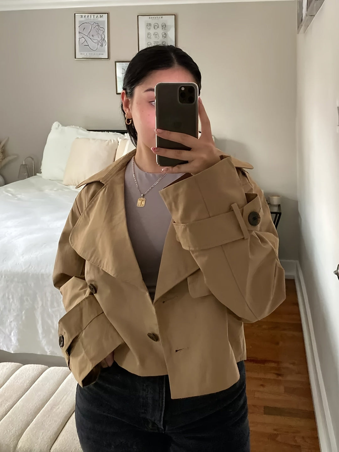 Women's Elegant Double-Breasted Brown Pea Coat