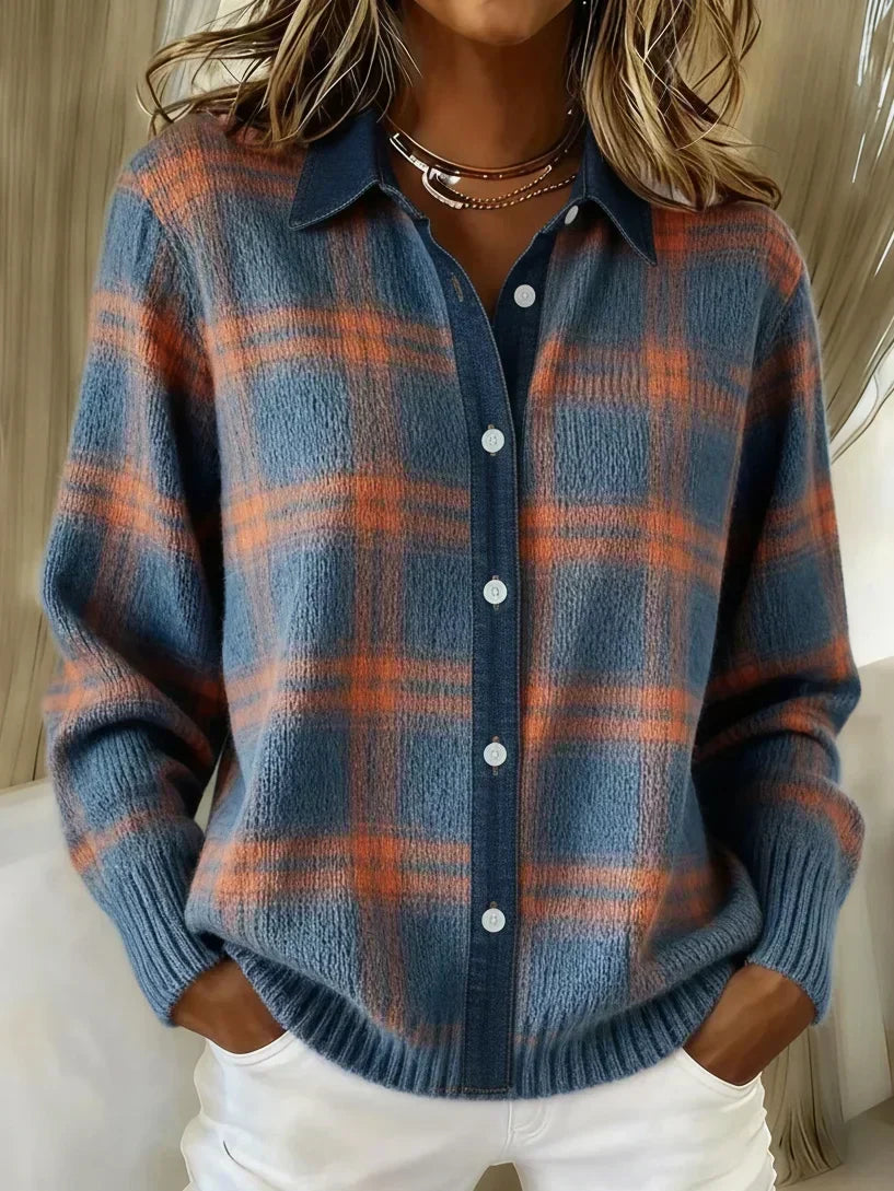 Women's Stylish Cropped Collared Knit Long Cardigan with Button Front