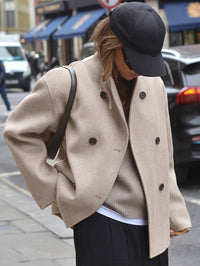 Women's Pretty Cropped Wool Pea Coat with Double-Breasted Closure