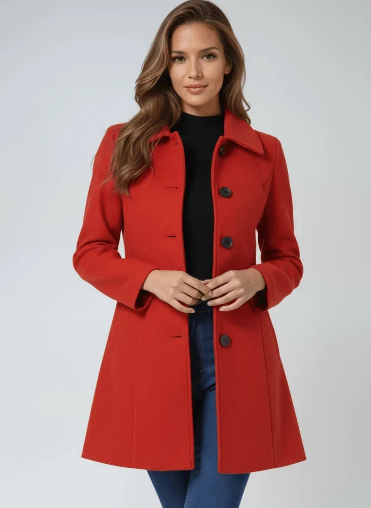 Women's Versatile Long Coat with Button-Front Closure