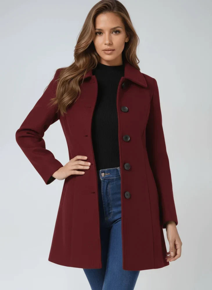 Women's Versatile Long Coat with Button-Front Closure